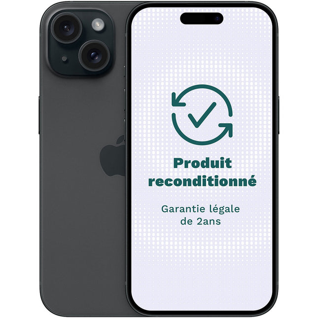 Smartphone APPLE iPhone 15 5G 128Go Noir Très Bon État avec Batterie Neuve