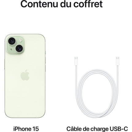 Smartphone APPLE iPhone 15 Vert 256Go Très Bon État avec Batterie Neuve - Reconditionné