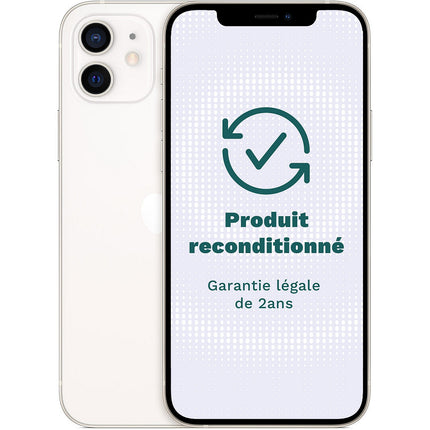 Smartphone APPLE iPhone 12 Blanc 128Go Très Bon État avec Batterie Neuve - Reconditionné