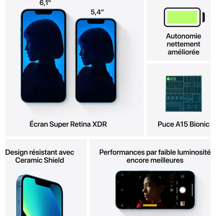 Smartphone APPLE iPhone 13 Bleu 256Go Batterie Neuve Reconditionné