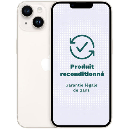 Smartphone APPLE iPhone 14 Blanc 128Go Excellent État avec Batterie Neuve - Reconditionné