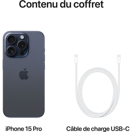 Smartphone APPLE iPhone 15 Pro Titane Bleu 128Go Excellent État avec Batterie Neuve - Reconditionné