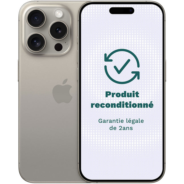 Smartphone APPLE iPhone 15 Pro Titane Naturel 128Go Excellent État avec Batterie Neuve - Reconditionné