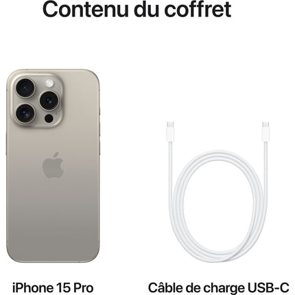 Smartphone APPLE iPhone 15 Pro Titane Naturel 128Go Excellent État avec Batterie Neuve - Reconditionné