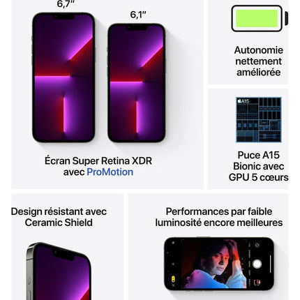 Smartphone APPLE iPhone 13 Pro Graphite 256Go Excellent État avec Batterie Neuve - Reconditionné