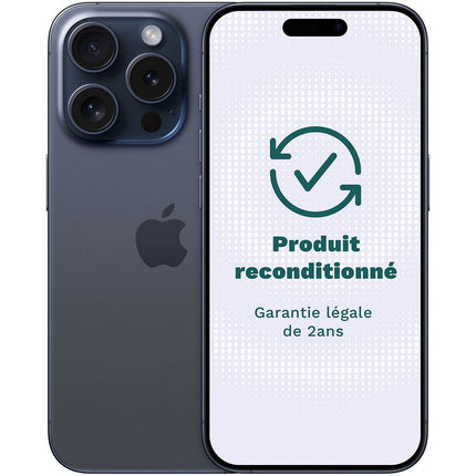 Smartphone APPLE iPhone 15 Protitane Bleu 256Go Excellent État avec Batterie Neuve - Reconditionné