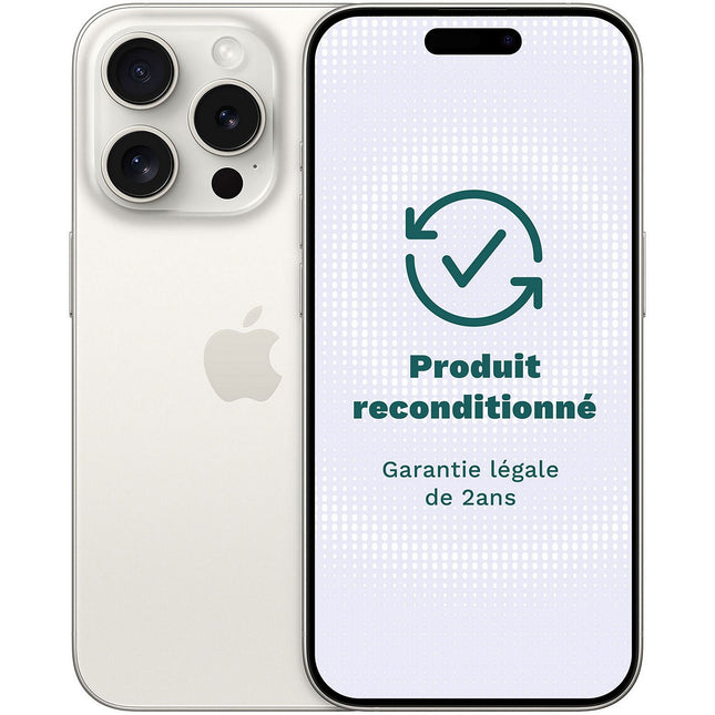 Smartphone APPLE iPhone 15 Protitane Blanc 256Go Excellent État avec Batterie Neuve - Reconditionné