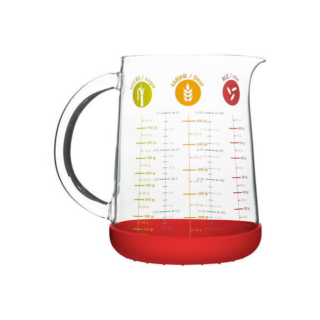 Verre doseur PEBBLY en verre avec base silicone 1L - rouge