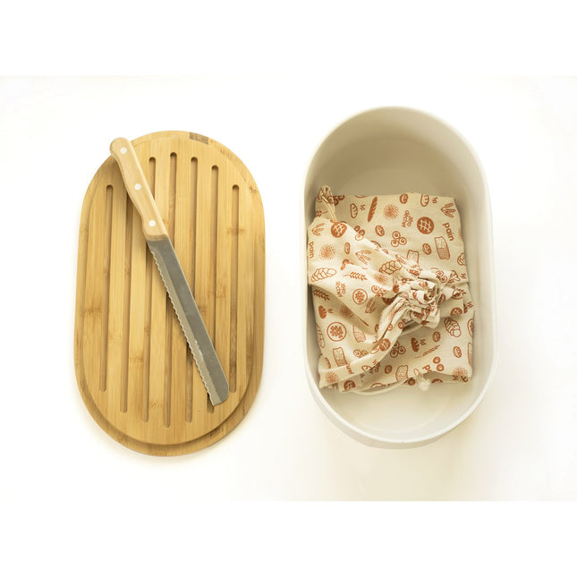 Boîte à pain PEBBLY 4 en 1 creme 36x20x13 cm avec couteau