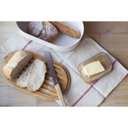 Beurrier PEBBLY en verre et bambou avec couteau a beurre