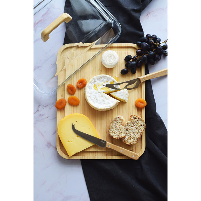Boîte hermétique PEBBLY à fromage, bambou et verre
