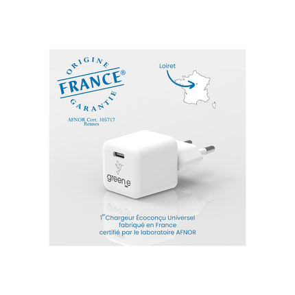 Chargeur GREEN_E USB-C 30W Blanc Origine France Garantie