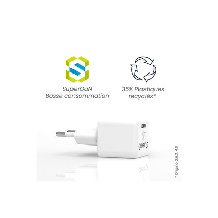 Chargeur GREEN_E USB-C 30W Blanc Origine France Garantie