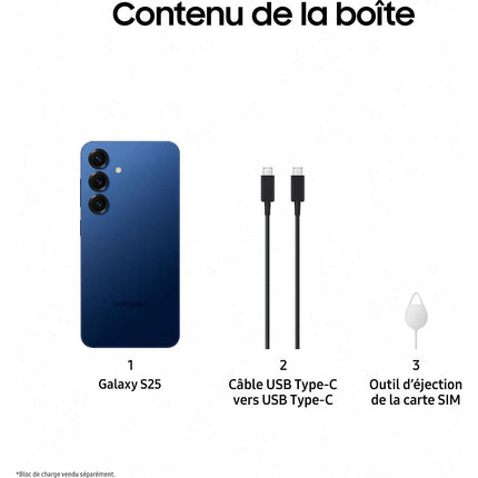 Smartphone SAMSUNG Galaxy S25 BleuNuit 128Go Batterie Neuve Reconditionné
