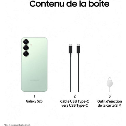 Smartphone SAMSUNG Galaxy S25 Vert 128Go Batterie Neuve Reconditionné
