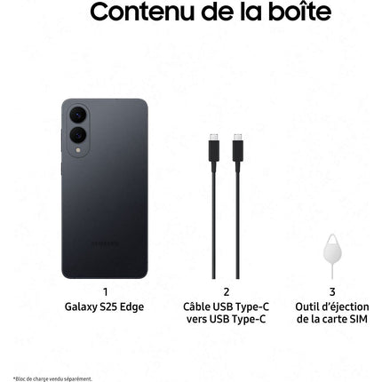 Smartphone SAMSUNG Galaxy S25 Edg Noir 512Go Batterie Neuve Reconditionné