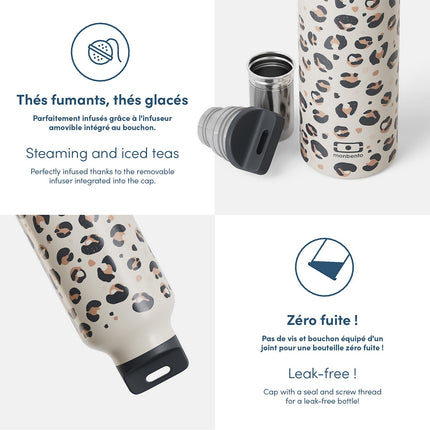 Bouteille isotherme MONBENTO MB Steel avec infuseur - Leopard