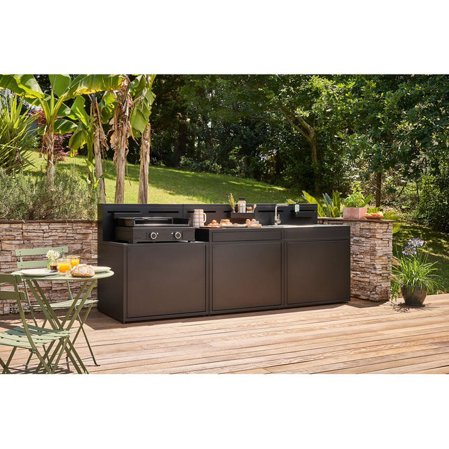 Cuisine extérieure FORGE ADOUR Cuisine complète - 3 modules en acier noir (L. 270 cm)
