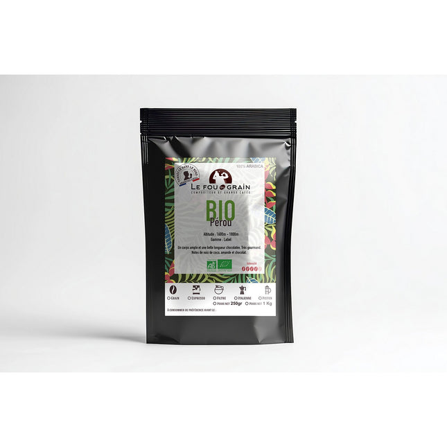 Café grain LE FOU DU GRAIN 250G Pérou BIO - Intensité 4