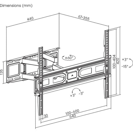 Support mural TV KIMEX orientable inclinable pour TV 37"-75"