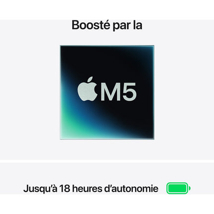 Ordinateur Apple MACBOOK Air 15" Puce M5 CPU 10 / GPU 10 coeurs Mémoire RAM 16Go Stockage 512Go SSD