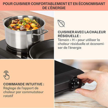 Domino vitrocéramique KLARSTEIN Cookbuddy 2 zones 2400W 5 vitesses noire