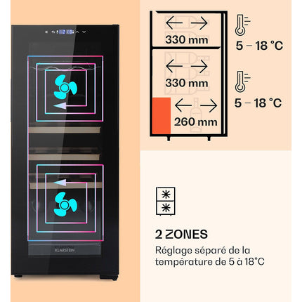 Cave à vin polyvalente KLARSTEIN Bovella 18 Duo+ 50L 18bt Verre