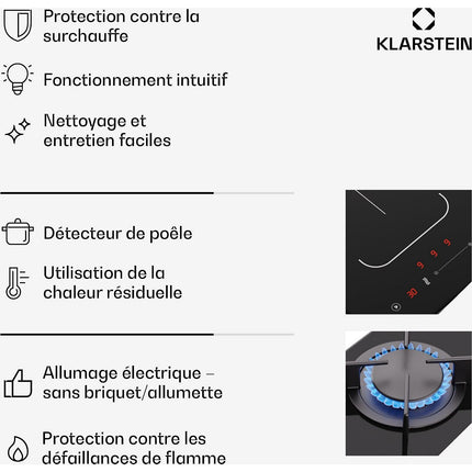 Plaque mixte induction gaz KLARSTEIN MultiChef 5 zones 3 feux gaz Flex noire