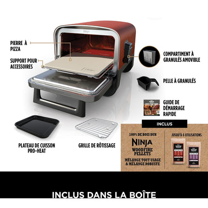 Four à pizza électrique NINJA Woodfire OO101EU orange inox, 1 pizza 30 cm, préchauffage 15 min, jusqu'à 370°C