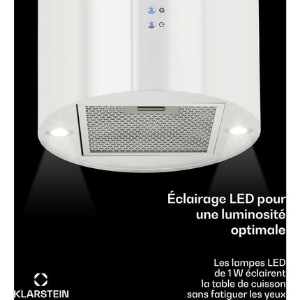 Hotte décorative îlot KLARSTEIN Barett îlot Ø 35cm 558 m³/h LED blanc