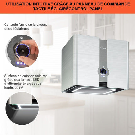 Hotte décorative îlot KLARSTEIN Futurelight îlot 420 m³/h LED Wifi inox