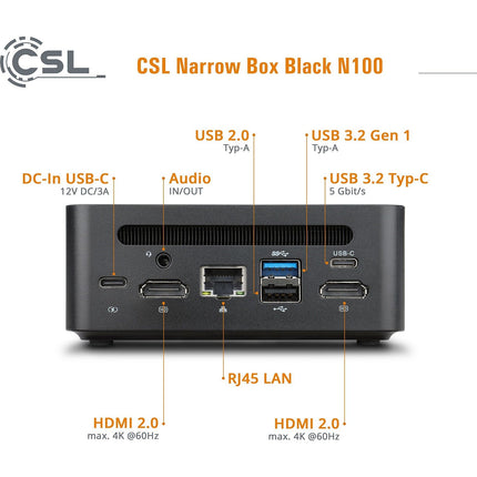 Mini PC CSL-COMPUTER Narrow Box Black 8Go 1000Go Win11 Pro