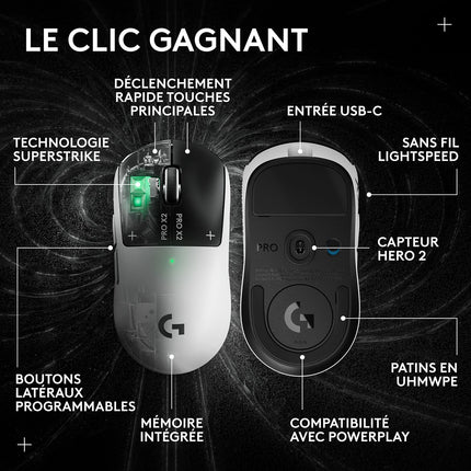 Souris Gamer Sans Fil LOGITECH PRO X2 SUPERSTRIKE LUNAR ECLIPSE
