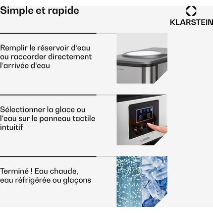 Machine à glaçons KLARSTEIN Aqueous 3en1 20kg/24h 2,5 litres inox