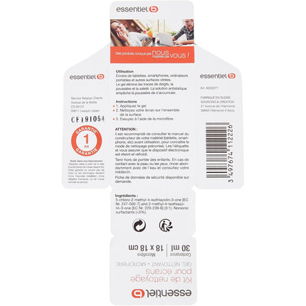 Kit de nettoyage ESSENTIELB Spray gel 30ml+chamoisine