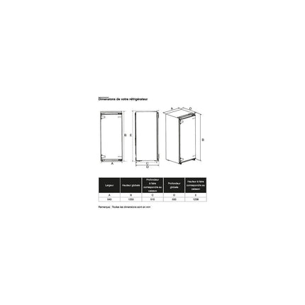 Réfrigérateur 1 porte encastrable ESSENTIELB ERFI125-55miB1