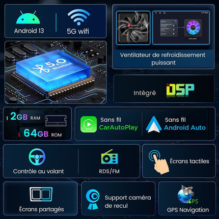 Autoradio connecté JUNSUN pour Alfa Romeo Mito 2008-19 Carplay