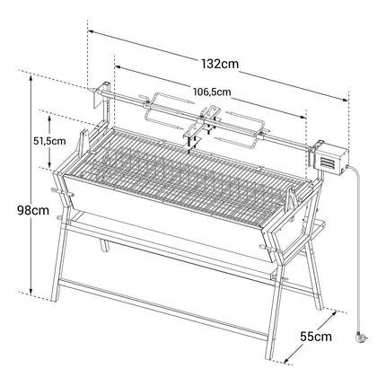 Barbecue charbon HAPPY GARDEN Rôtissoire tournebroche inclinable LISBO