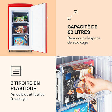 Congélateur armoire KLARSTEIN Laika 60L 3 tiroirs -18 à 0 °C E rouge