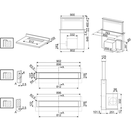 Hotte plan de travail SMEG KDD90CNE2