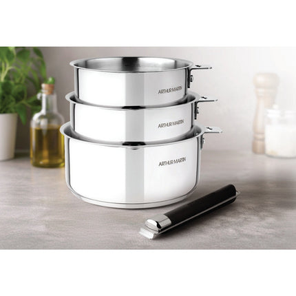 Batterie de cuisine ARTHUR MARTIN 3 casseroles poignee amovible