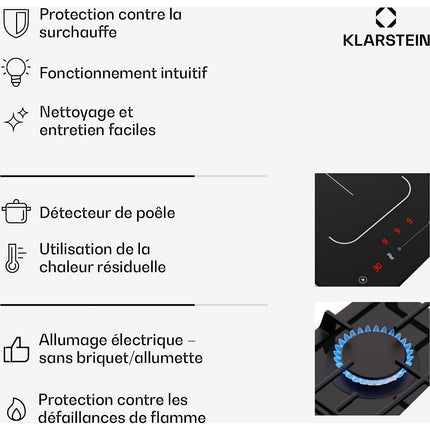 Plaque mixte induction gaz KLARSTEIN MultiChef 5 zones 3 feux gaz Flex noire