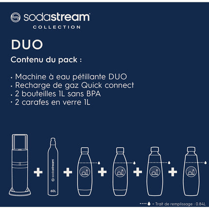 Machine à soda SODASTREAM DUO Noire Pack 2 carafes + 2 bouteilles