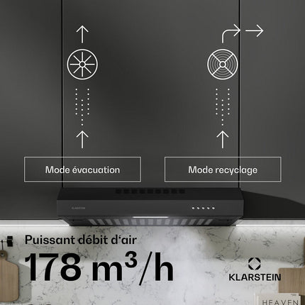 Hotte casquette KLARSTEIN SlimVent 60 cm 200 m³/h 52 dB LED Noir