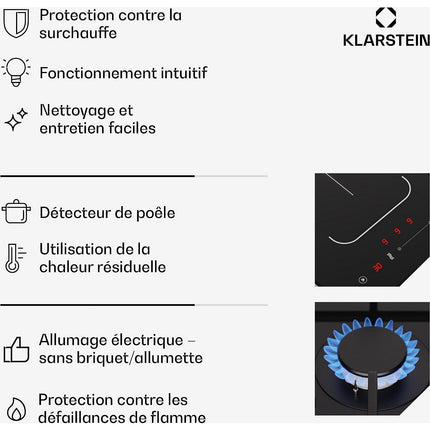 Plaque mixte induction gaz KLARSTEIN MultiChef 4 zones 2 feux gaz Flex noire