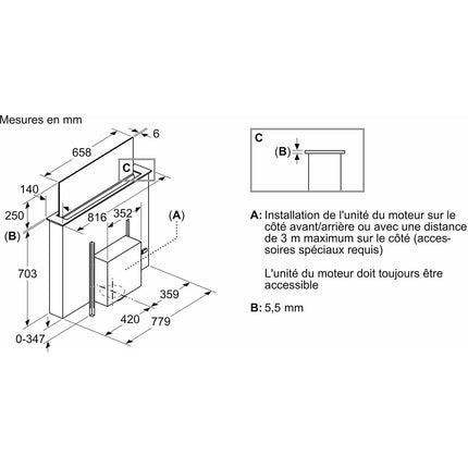 Hotte plan de travail BOSCH DDW88MM66, Série 8, Technologie Guided Air