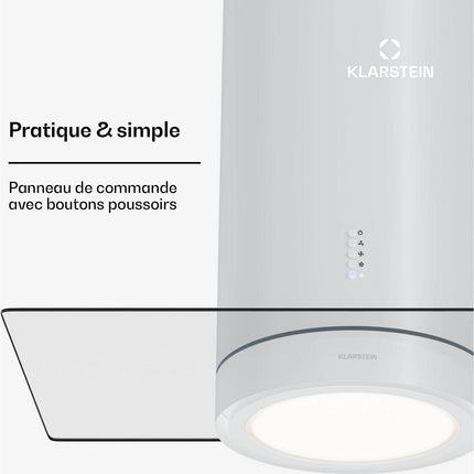 Hotte décorative îlot KLARSTEIN Beretta Premium 90cm 544 m³/h WIFI Blanc