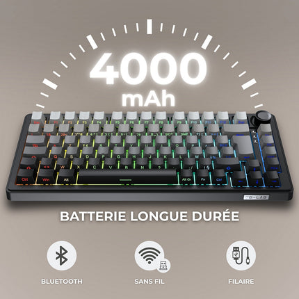 Clavier gamer sans fil THE G-LAB Keyz Elite 300 RGB Triple Mode Gris