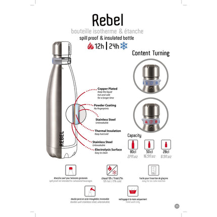 Bouteille isotherme LES ARTISTES Rebel metallic argent 50cl A-1997