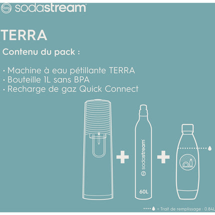 Machine à soda SODASTREAM Terra + 1 Recharge de Gaz 60L + 1 Bouteille de gazéification